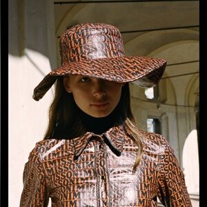 Missoni Brown Logo Lamb Leather wide brim hat